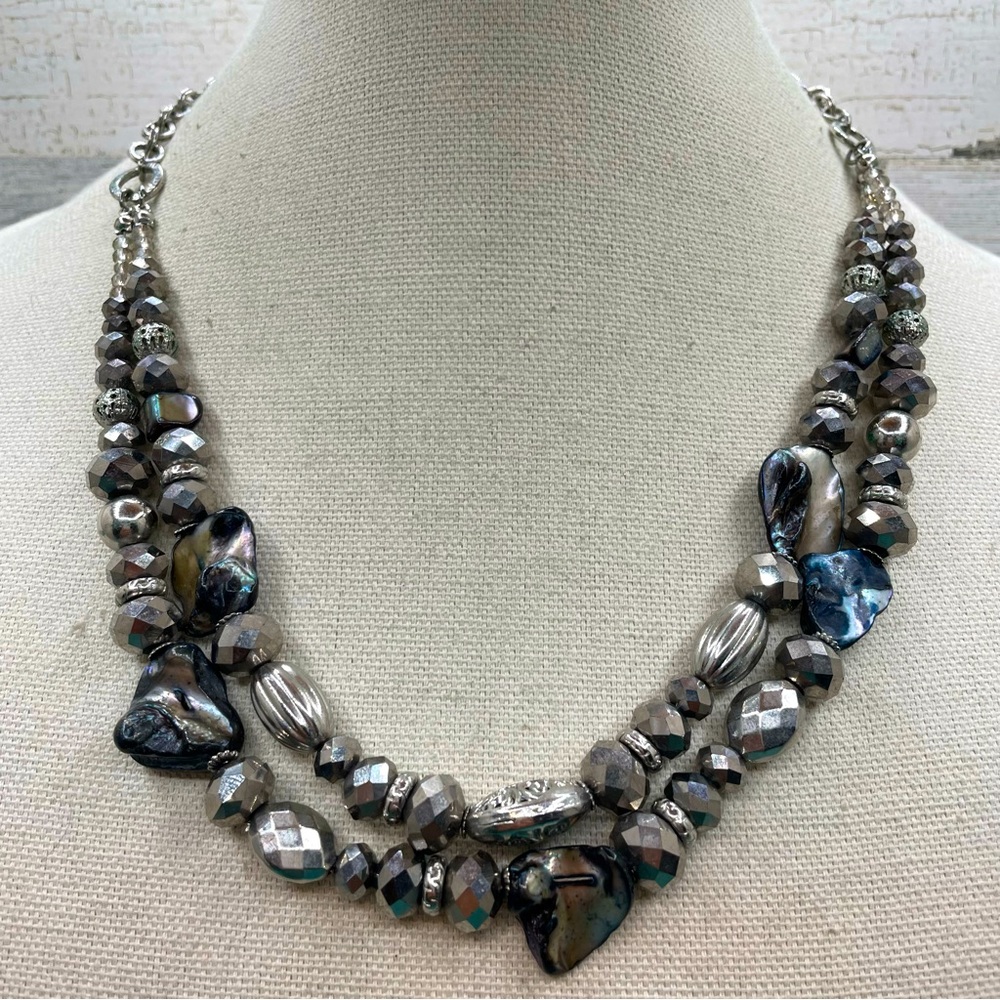 Beautiful Unsigned Gray Faceted Dyed Blister Pearl Multi Layer Necklace